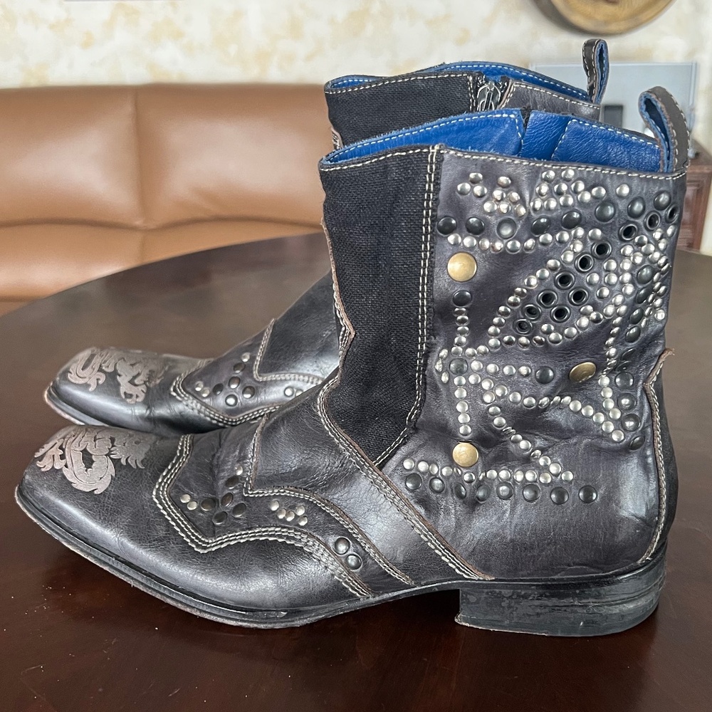 Italian Made MARK NASON "Rock Lives" Black Leather Studded Boots. Men's 9.5